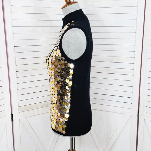 Peter Nygard Dangle Fish Scale Sequins Mock Neck Sleeveless Sweater Black PS - Picture 2 of 12